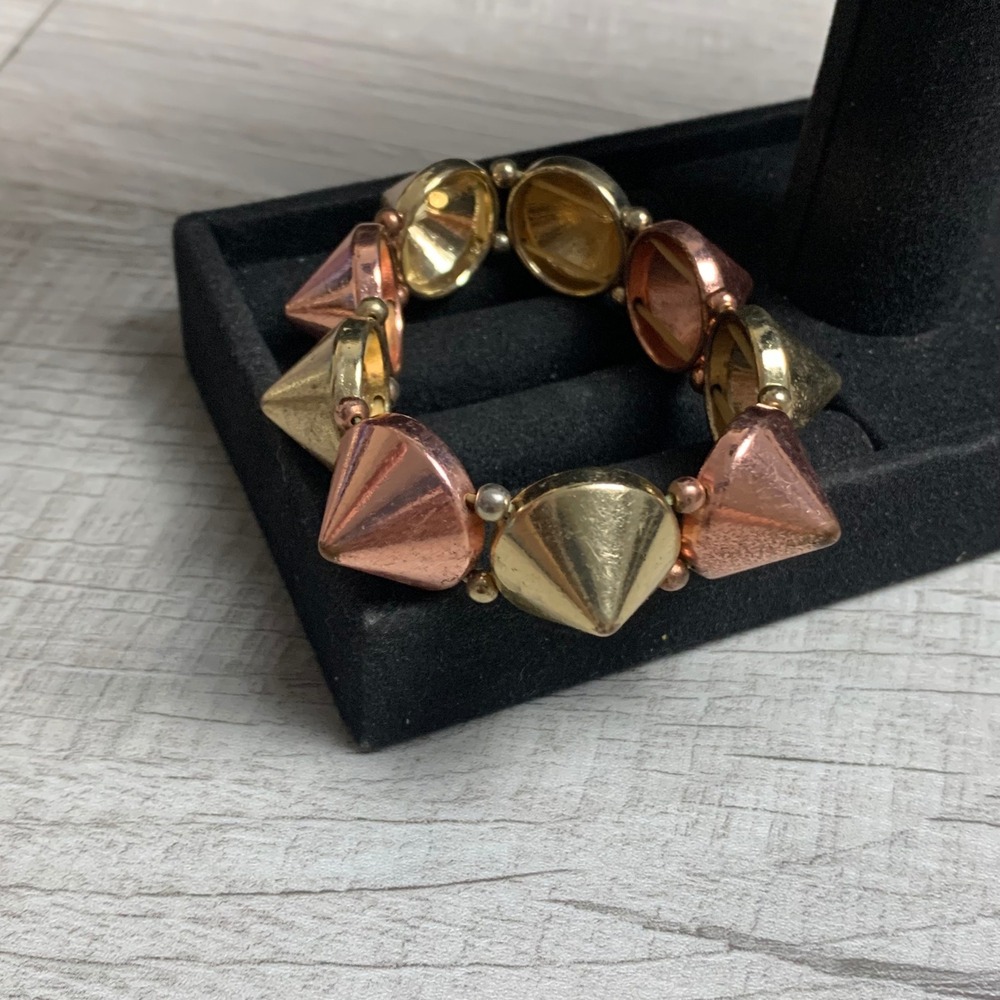 Gold Rose Gold Tone Spike Stretch Bracelet Punk Rock Studded Statement Jewelry